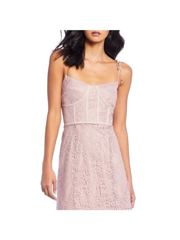 Keepsake The Label Sense Lace Midi Dress 10 Pink Sheer Sweetheart Tie Sleeve - Image 4