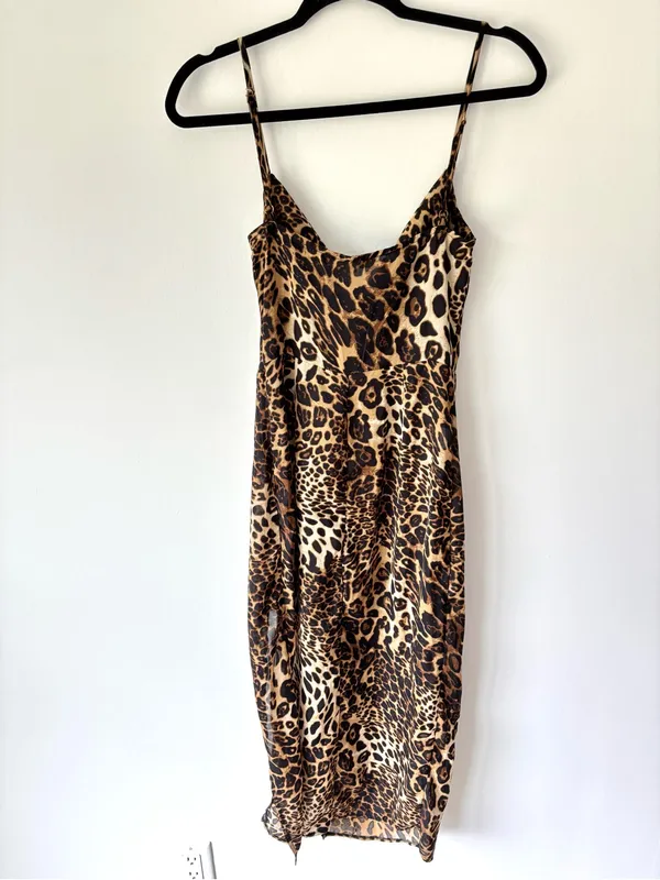 Meshki Leopard Cheetah Print Midi Slip Dress Cowl Neck Party Event Cocktail - Image 9