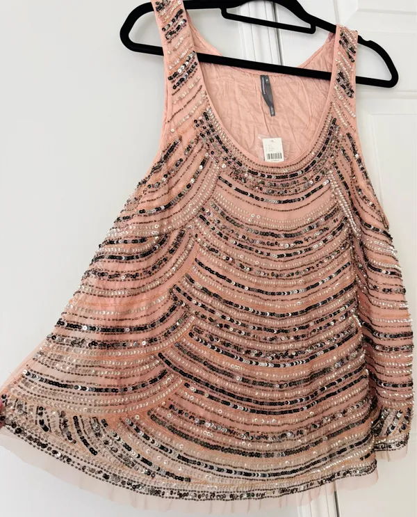 Anthropologie Sequin Embellished Stripe Tank Top, Size M - Image 7