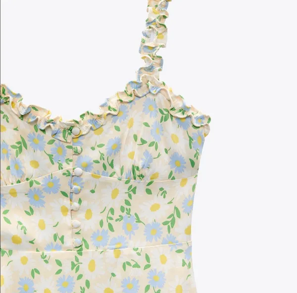 BNWT ZARA Pastel Floral Satin Sweetheart Ruffle Strap Mini Dress - Image 6