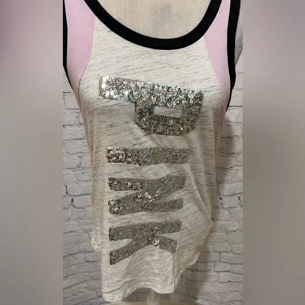 Victoria'S Secret Pink Marl Grey Bling Ribbed Neck Logo Sequin Tank S - Image 3