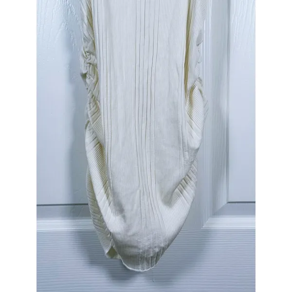 NSF Womens Ribbed Ruched Tank Top High Neck Cotton Modal M White 90s Minimalist - Image 8