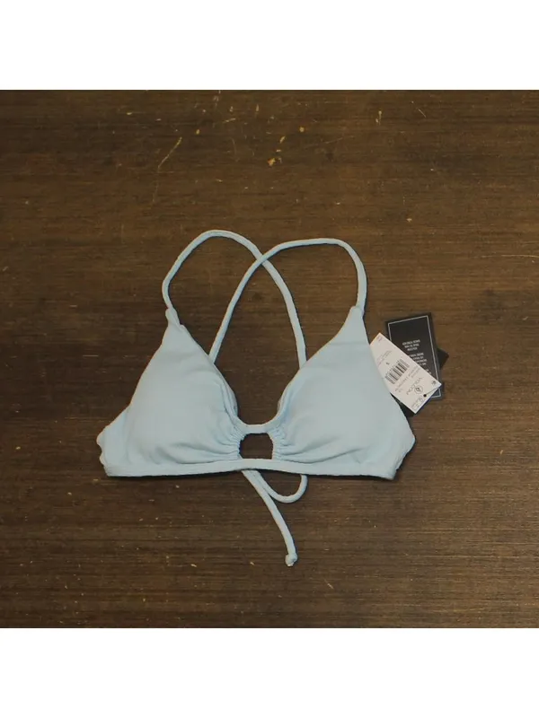 NWT Volcom Juniors Pucker Up Cross-Back Halter Bikini Top O1012510 Cloud Blue S - Image 4