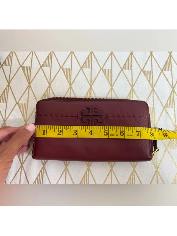 Tory Burch Deep Wine Pebbled Leather Half Zip Wallet - Image 9