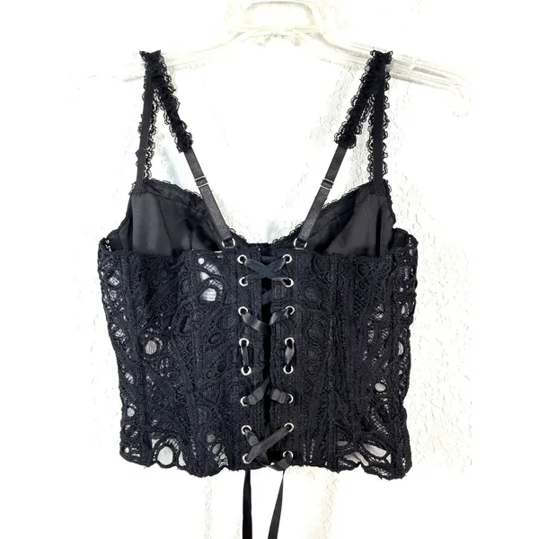 Black Lace Corset Top Bustier Lace Up Back Strappy Crop Tank Women's Size M⁠ - Image 5
