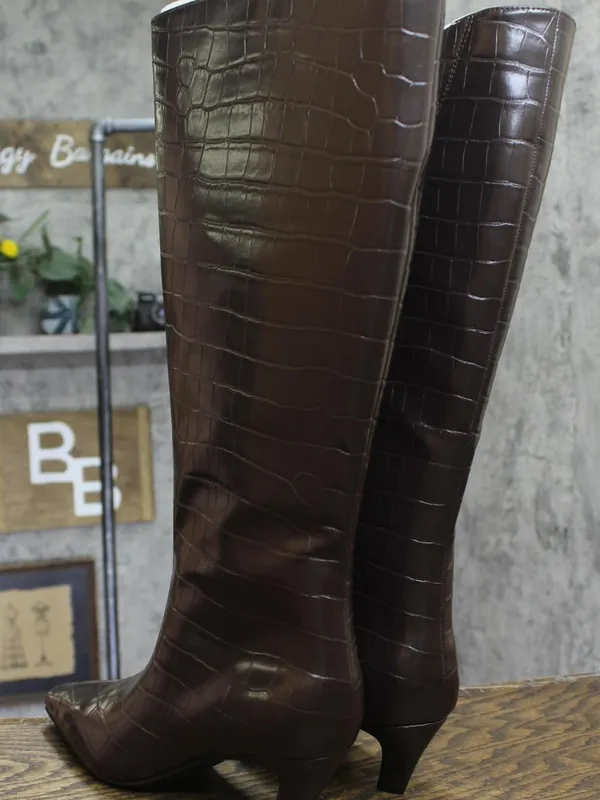 NWT INC International Concepts Knee High Boots Kitten Heel Brown Croc 8M - Image 7