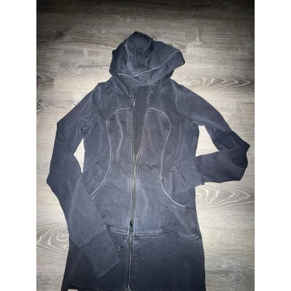 Vtg Lululemon Scuba Hoodie Women’s 6-8 Black Full Zip Yoga Jacket Thumb Holes - Image 3