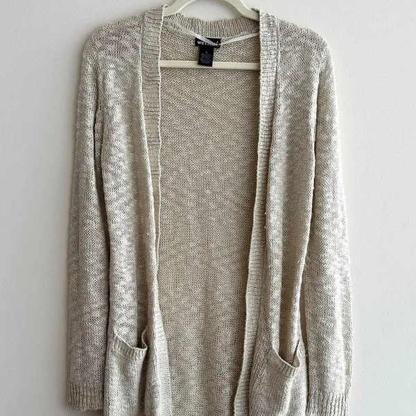 Wet Seal Open Front Long Knit Cardigan, Tan, Size Medium - Image 2