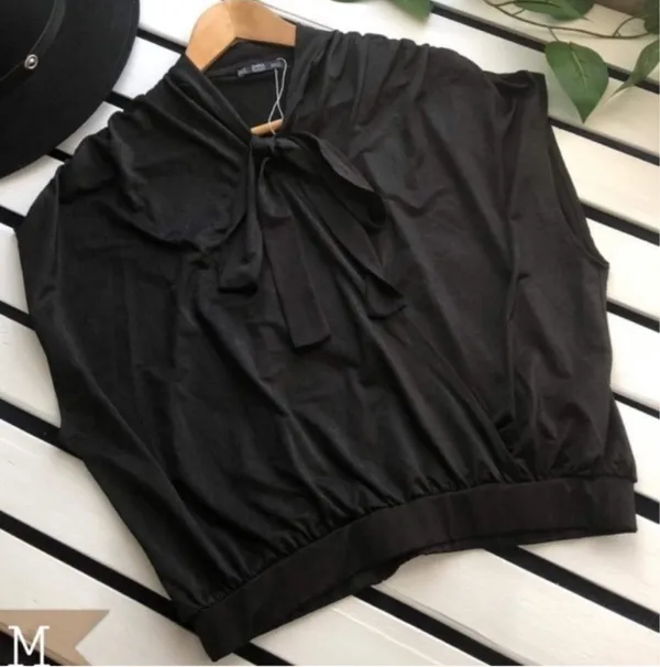 NWOT Zara surplice black neck tie top size M - Image 11