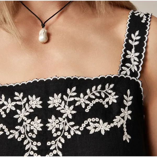 J.Crew Embroidered Linen Shift Dress Mini Boho Resort Vacation Black US 4 NWT - Image 2