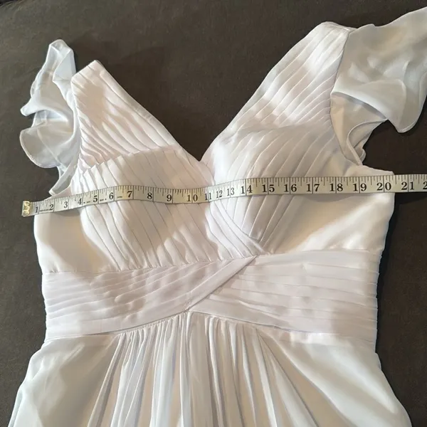 Women’s White Full Length Chiffon Dress Flutter Sleeves Corset Back Size 14 - Image 10