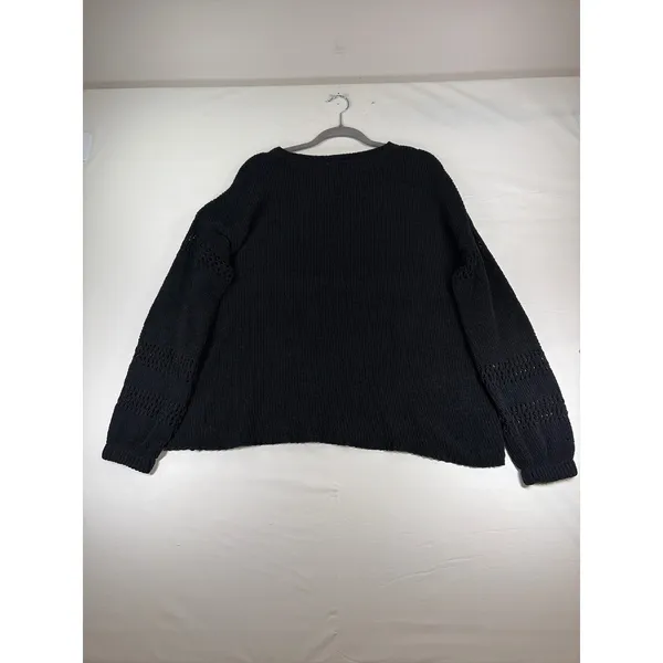 Knox Rose Womens XL Black Pointelle Long Sleeve Knit Crewneck Sweater Relaxed - Image 6