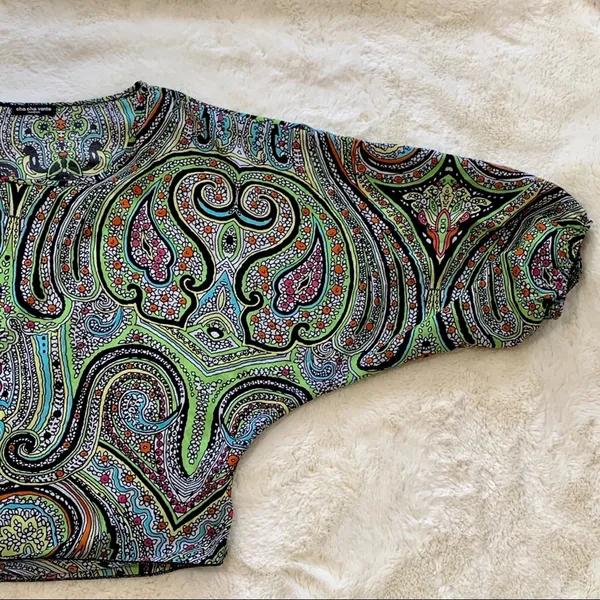 Cha Cha Vente Blouse Top Multi Color Paisley Tie Front Waist Top Size Medium - Image 6