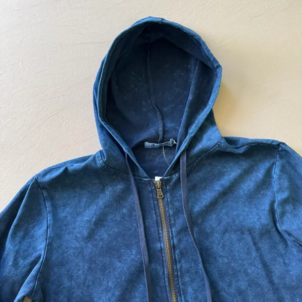 Jay Basics Faux Denim Zip Up Hoodie - Image 5