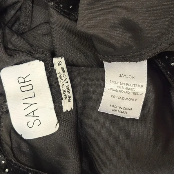 Saylor Black Velvet Glitter Micro Dot‎ V-Back Ruffle Mini Dress XS Going Out - Image 9
