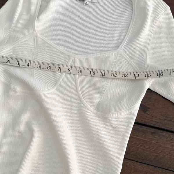 Madewell White Wide Rib Long Sleeve Sweetheart Sweater Top Size-L - Image 8
