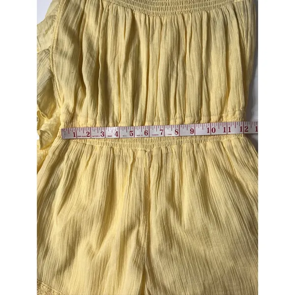 Free People Feelin Fancy Romper Mellow Yellow Ruffle Lace Small Cotton - Image 9