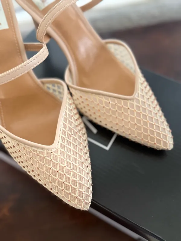 DV by Dolce Vita Geanie Pointed Toe Pumps Nude Mesh Rhinestone Heels Size 7.5 - Image 4