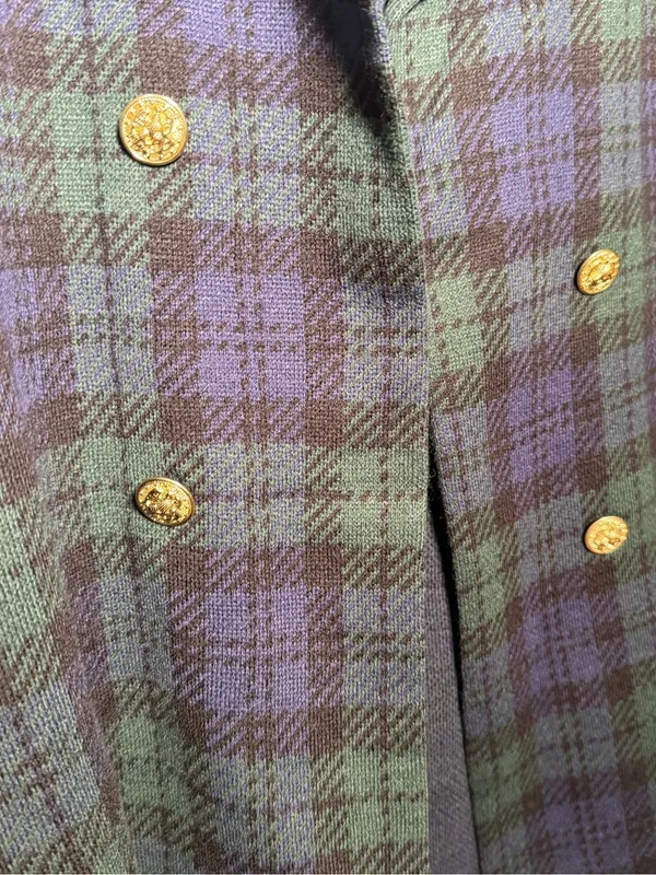 Ann Klein Double-Breasted Green & Navy Plaid Sweater Peacoat Cardigan Medium - Image 4