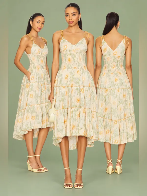 NWT Free People Adriel Floral Midi Dress Ivory Combo M $168 - Image 2
