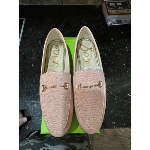 Sam Edelman Women Loraine Loafers Shoes Pink Metallic‎ Linen Size 8.5 Equestrian - Image 4