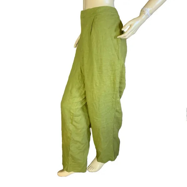 Veiled Nyc Olive Green Pleated Linen Straight Leg Trousers (Xxl) - Image 3