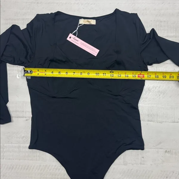 QINSEN Women's Sexy Square Neck Bodysuit Long Sleeve Double Lined Shirt Top - Image 7
