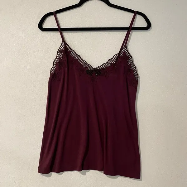 American Eagle Soft & Sexy Lace Trim Tank Top Burgundy Spaghetti Strap Camisole - Image 2