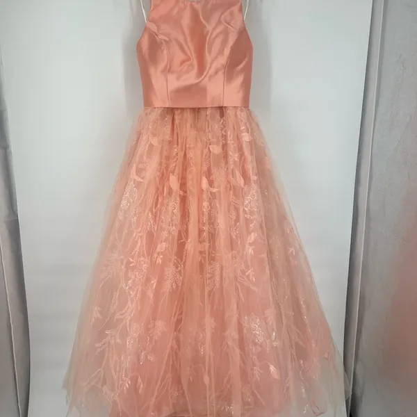 Sherri Hill Peach Satin & Embroidered Tulle Tea Length Formal Dress Prom - Image 3