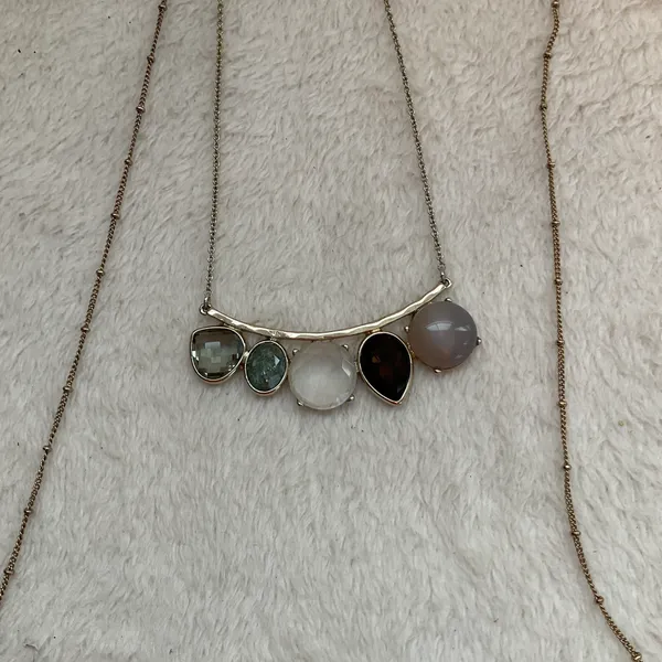 Two Layered Necklace with stones Silver - Image 3