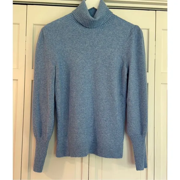 J.crew blue wool blend puff sleeve sweater small - Image 3