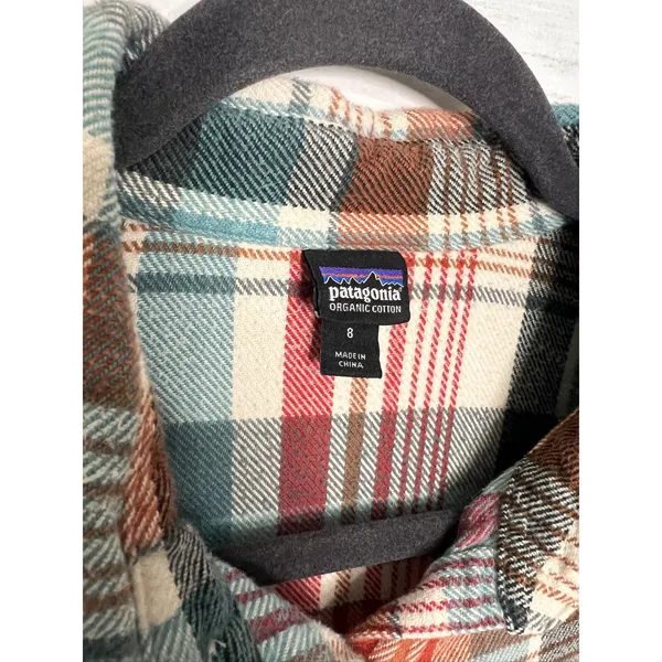 Patagonia Fjord Flannel Shirt Women's 8 Plaid Organic Cotton Button Up Red Teal - Image 3