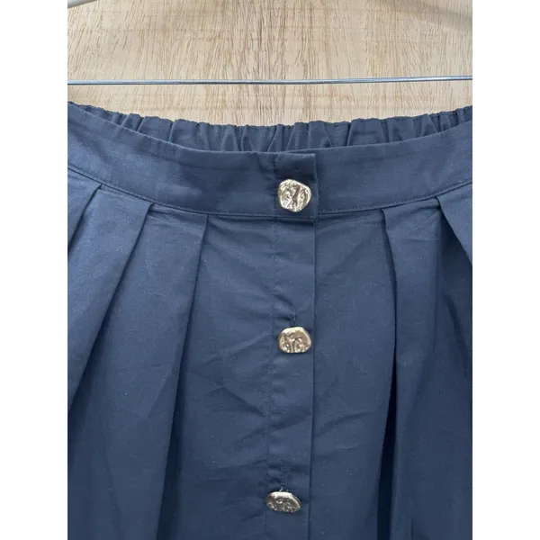 Anthropologie Black Pleated Mini Skirt Gold Buttons Size XL - Image 5