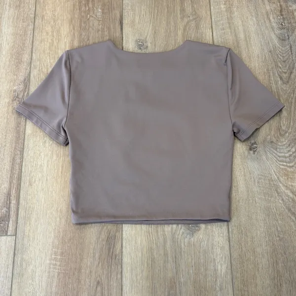 🌟Babaton🌟 Contour Knit Crop Top Tee Short Sleeve Crewneck Brown Sz S - Image 7