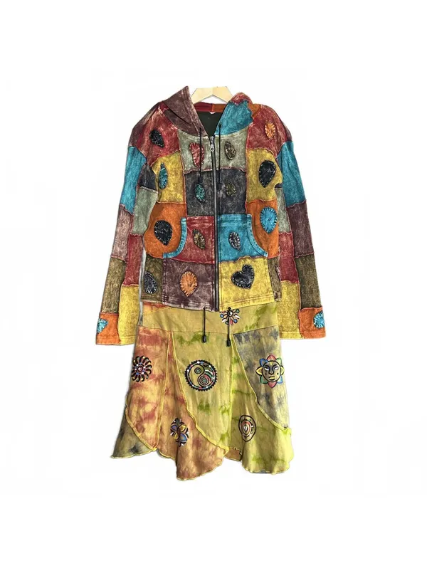 Patchwork Pixie Hoodie Jacket Boho Hippie Festival Zip Up Colorful Size S/M - Image 8