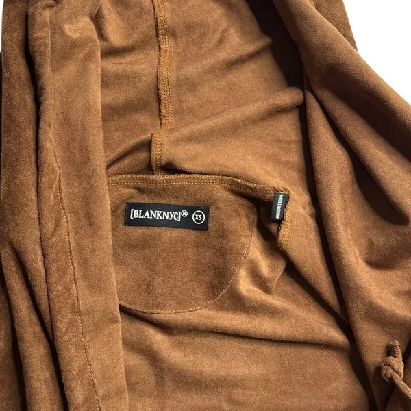 BLANKNYC Supernova Faux Suede Hooded Jacket Brown Size XS - Image 8