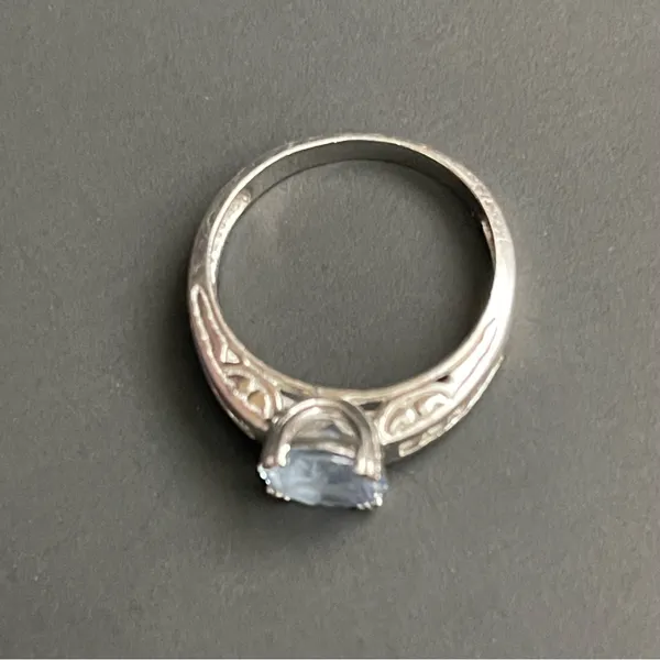 925 Sterling Silver Aquamarine Cubic Zirconia Ring Size 8 Engagement Anniversary - Image 6