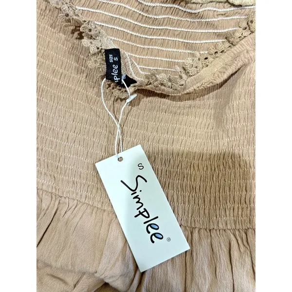 Mauve Pink Strapless Maxi Dress – Smocked Bodice & Crochet Lace Trim | Size S - Image 7