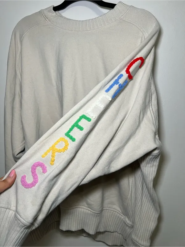 aerie Cream Crewneck Sweater with Multicolor “Cheers” Sleeve Letters - Image 2