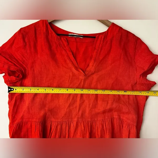 Francesca Bettini Italy women red linen tiered shirt sleeve dress S - Image 5