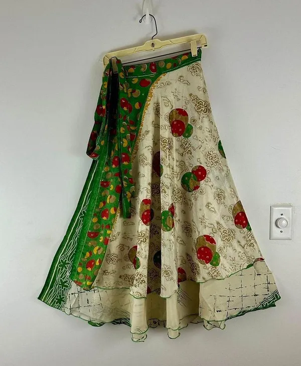 Reversible Maxi Wrap Skirt BINS820 Green - Image 2