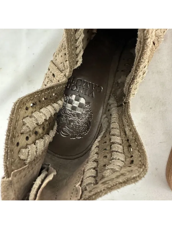 Vince Camuto Taupe Suede Perforated Booties Low Block Heel Size 7.5 - Image 10