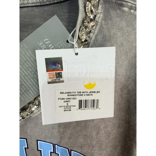 UNC Carolina Tarheels Rhinestone Jeweled V-Neck Tee Small Grey Gameday Couture - Image 5