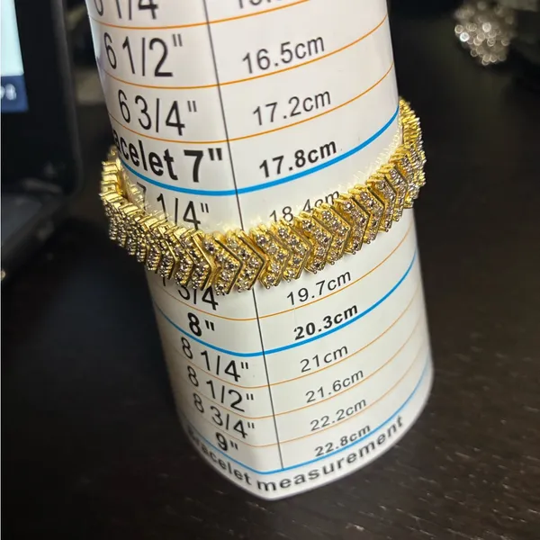 18K Gold Finish Natural Chevron Bracelet 1ct Lab Diamond in Brass 7.5” - Image 12