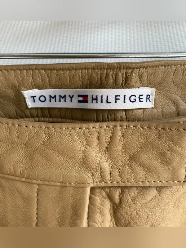 Tommy Hilfiger vintage Y2K 2010s tan camel leather bootcut pants trousers 12 - Image 4