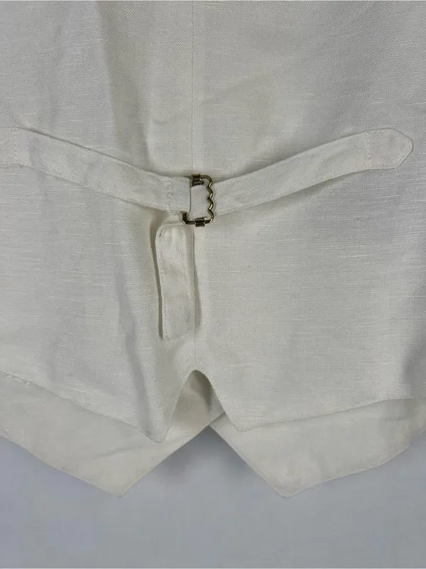 Vintage 90s Ivory Linen Blend Double Breasted Vest Gold Buttons M - Image 10
