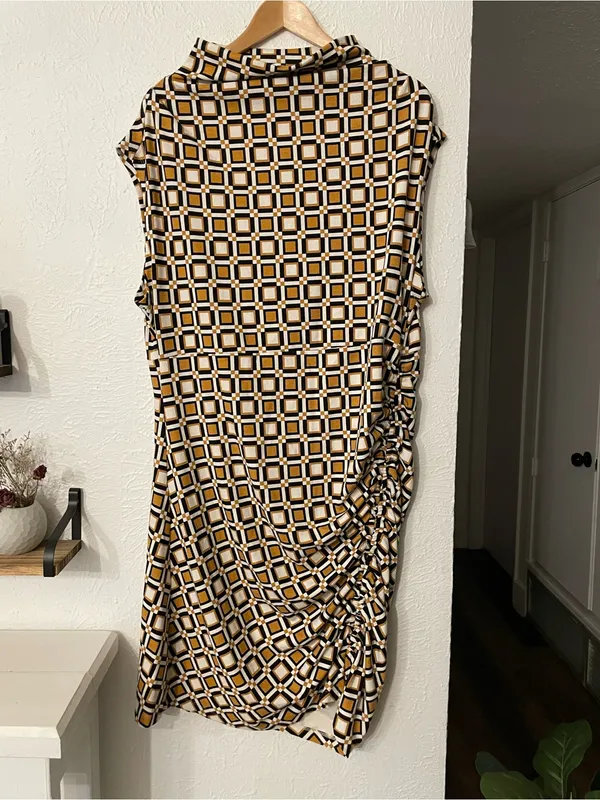NWT Anthropologie Geometric The Maya Ruched Cowl-Neck Dress Printed Mini 2X - Image 6