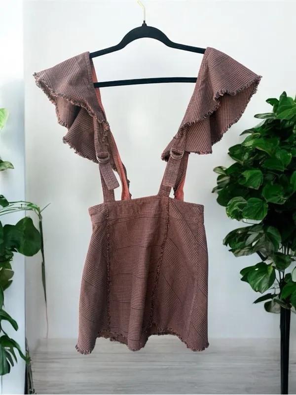 FREE PEOPLE Rowan Plaid Pinafore Skirt Size 0 - Image 4