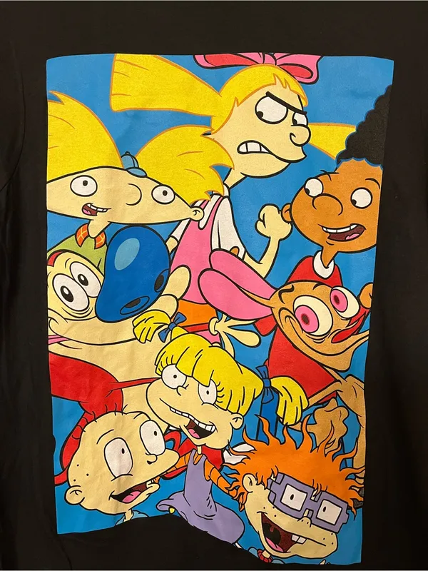 Vintage Nickelodeon Rugrats Hey Arnold Graphic Tee Black 90s Style Size S - Image 2