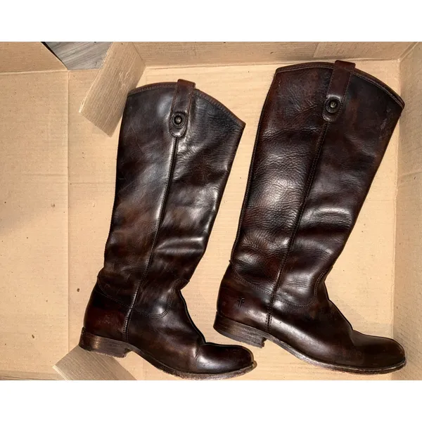 Frye Melissa Boots Womens 7 M Button Dark Brown‎ Leather Pull On 4001 - Image 2